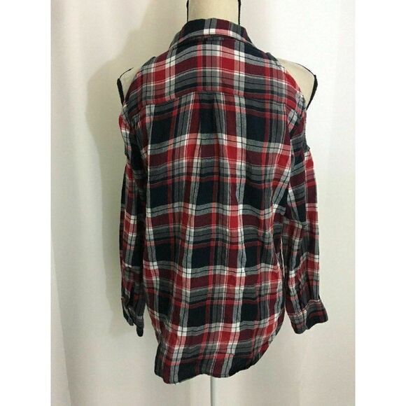 Asos Black White Red Plaid Long Sleeve top - Picture 4 of 6